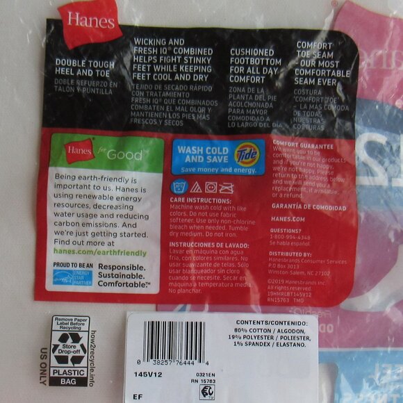 Hanes Men's Black Cushion Ankle Socks Shoe Size 12-14 - Pack of 6 Double Tough - Picture 3 of 3